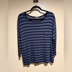 Vince Navy Blue / Baby Blue striped 3/4 sleeve top t-shirt 100% rayon size large